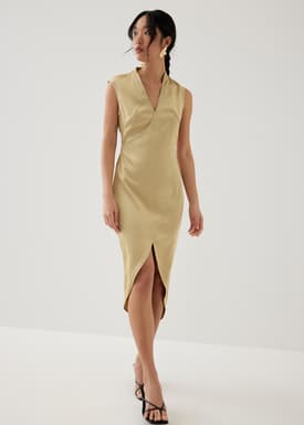 Lei Asymmetric Satin Midaxi Dress