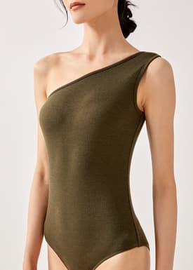 Aubriya Ribbed Asymmetrical Bodysuit