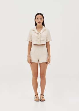 Lannie Tweed Fringe Hem Shorts