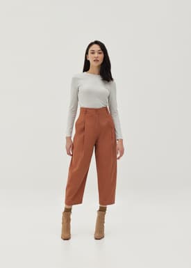 Cotton High Waist Chino Barrel Pants