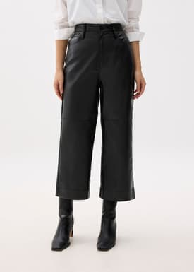 Vegan Leather High Waist Wide Leg Pants