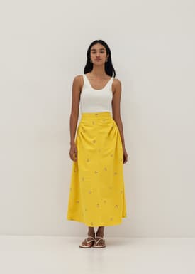 Perris Embroidered Ruched Flare Skirt