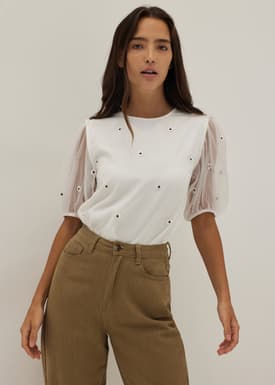 Salma Embroidered Organza Lace Top