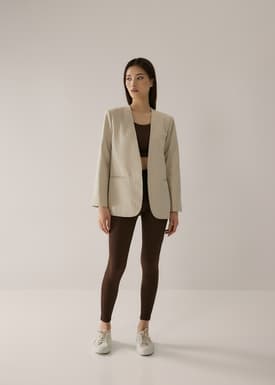 Mari Padded Checkered Belted Blazer