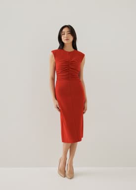 Karolin Shoulder Padded Column Midi Dress