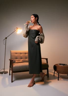 Noree Padded Satin Column Maxi Dress