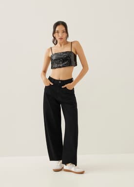 Lanley Padded Sequin Crop Camisole Top
