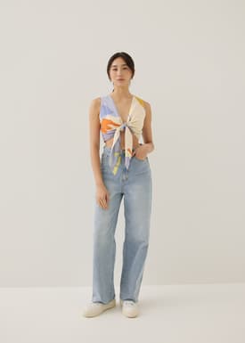 Carson Padded Cotton Crop Top in Tropical Mirage