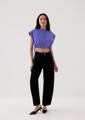 Xia Crop Mandarin Collar Top