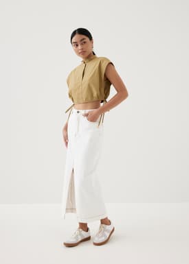 Xia Crop Mandarin Collar Top