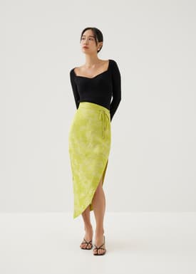 Inna Asymmetric Satin Pencil Skirt in Opulent Florals
