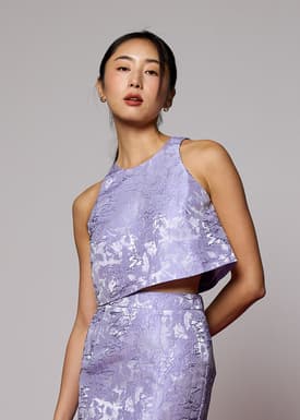 Brocade Round Neck Crop Tank Top
