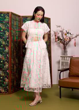 Elastic Jacquard High Waist Flare Maxi Skirt
