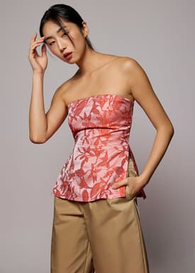Padded Brocade Fitted Tube Top