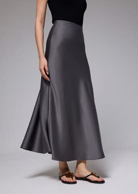 High Waist Satin Bias Cut Maxi Skirt