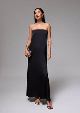 Padded Satin Tube Bias Cut Maxi Dress