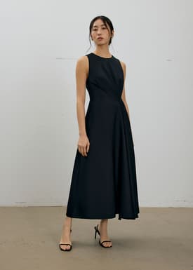 Satin Pleated Bias Cut Maxi Dress