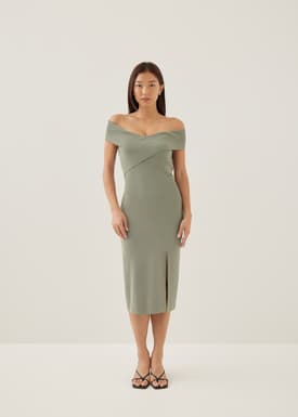 Vanna Off Shoulder Knit Midi Dress
