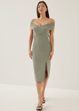 Vanna Off Shoulder Knit Midi Dress
