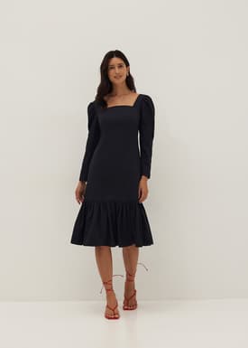 Ruffle Square Neck Flare Midi Dress