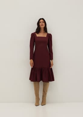 Ruffle Square Neck Flare Midi Dress