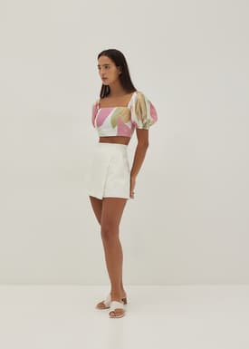 Audrie Puff Sleeve Crop Top in Joyous Affair