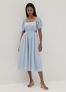 Liza Padded Embroidered Cut Out Midi Dress