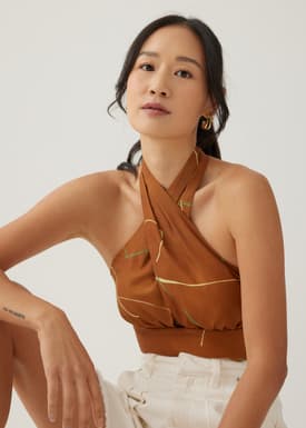 Andee Padded Halter Neck Top in Golden Hour