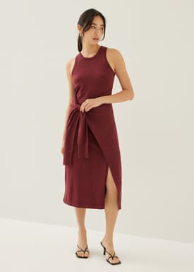 Aliyah Knit Column Wrap Midi Dress