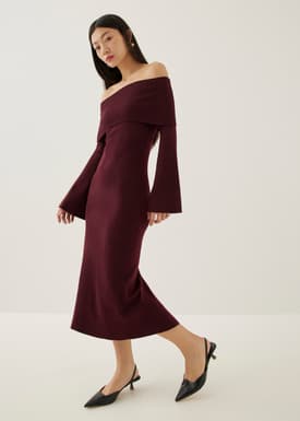 Yassi Off Shoulder Column Midi Dress