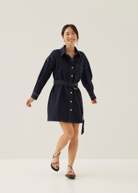 Dovie Denim Belted Mini Shirt Dress
