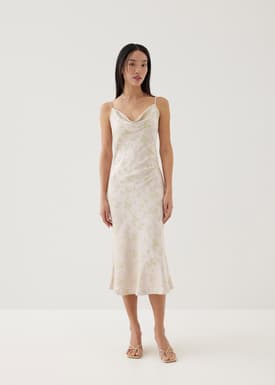 Adrianna Satin Cowl Neck Midi Dress in Opulent Florals