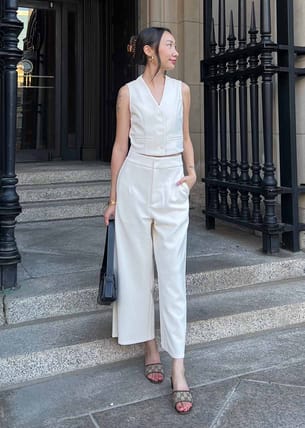 Cropped V-neck Button Down Vest | Love, Bonito US Cropped V-neck Button Down Vest | Love, Bonito US