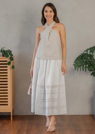 Elastic Broderie Fit & Flare Midaxi Skirt | Love, Bonito US