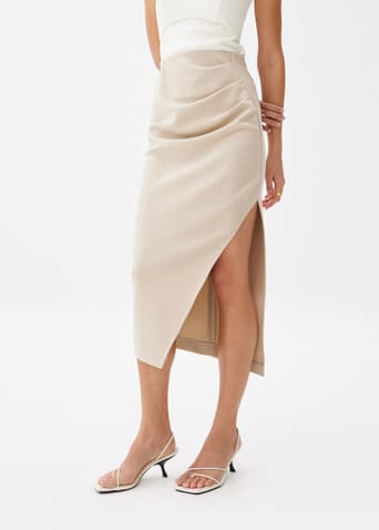 Divya Asymmetric Drape Midi Skirt