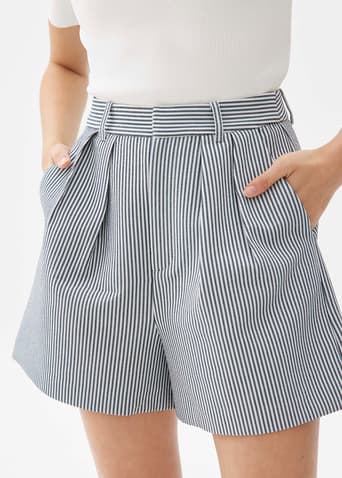Striped Pleated A-line Shorts