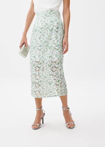 Floral Broderie Pencil Midaxi Skirt
