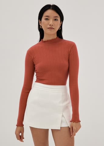 Camina Ribbed Knit Turtle Neck Top