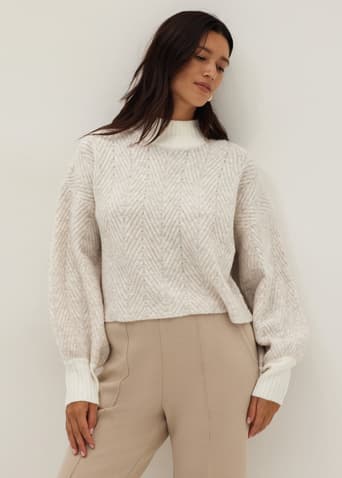 Marisol Herringbone Jacquard Wool Blend Sweater
