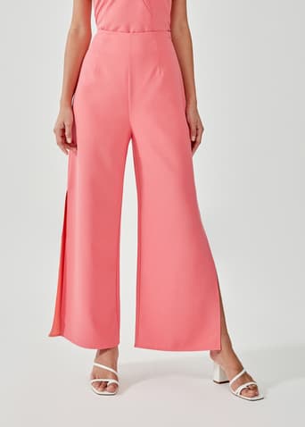 Pegine Side Slit Wide Leg Pants