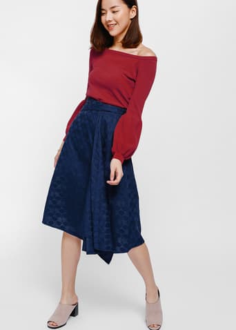 Baeron Jacquard Asymmetrical Pleat Midi Skirt