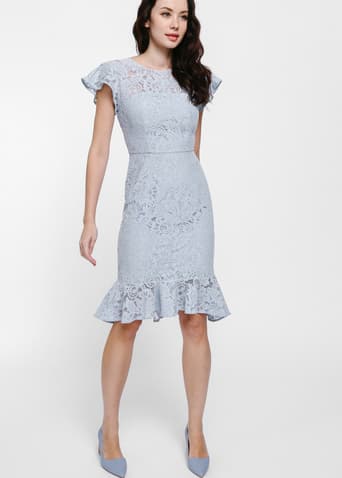 Rayne Ruffle Hem Lace Midi Dress