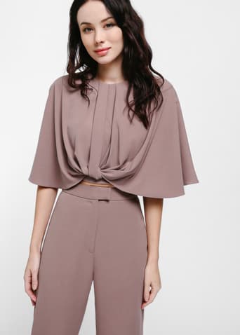 Keia Knotted Flutter Sleeve Crop Top