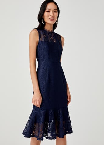 Brylie Lace Overlay Trumpet Dress