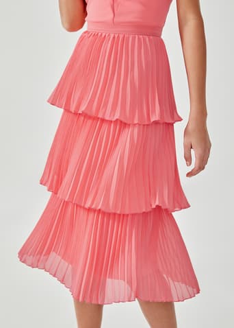 Sorelle Pleated Tier Midi Skirt