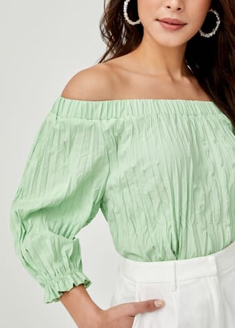 Marleigh Pleated Off Shoulder Blouse