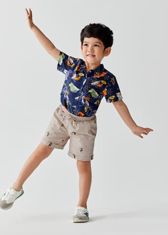Jude Embroidered Cotton Twill Shorts in Mini Toucan