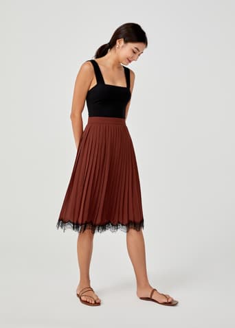 Rebecca Lace Trim Pleated Midi Skirt