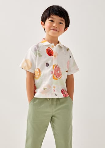 Zene Linen Button Down Unisex Shirt in Fruity Harvest