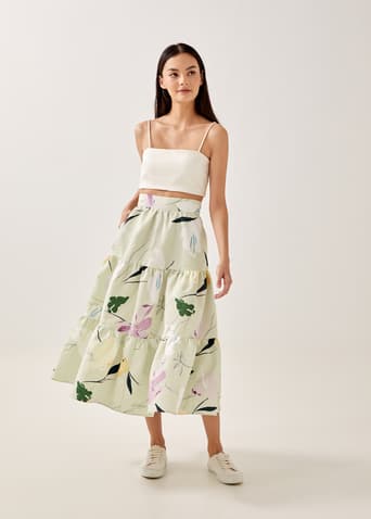Darline Tiered Midi Skirt in Willowy Florals